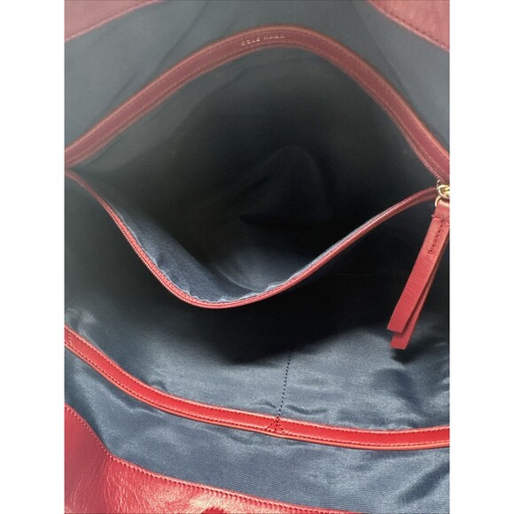 Cole Haan Red Leather Tote Shoulder Bag Purse Checkered Soft Magnetic Closure - Picture 10 of 11